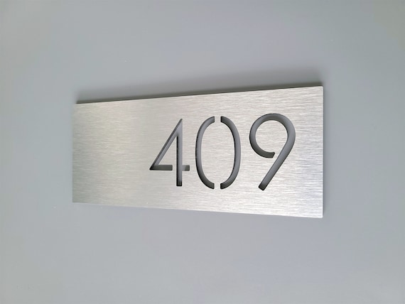 Custom number sign. Apartment number plaque. Hotel room numbers. Aluminum address plaque. Modern house numbers.