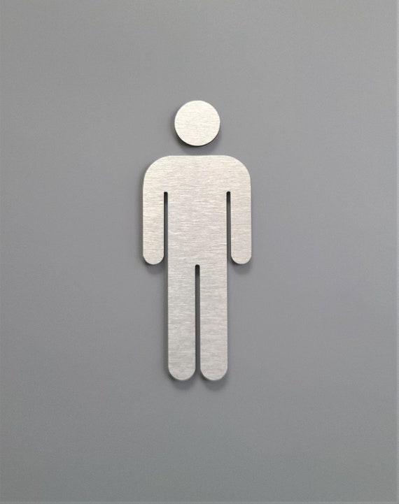 Male figure for bathroom door. Fitting room signs. Metal restroom people. Modern WC signage. Men.