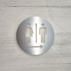 Directional bathroom sign with arrow. Restroom signs. Directional business signs. Bathroom arrow sign.