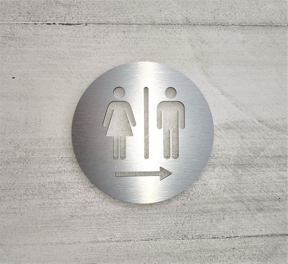 Directional bathroom sign with arrow. Restroom signs. Directional business signs. Bathroom arrow sign.