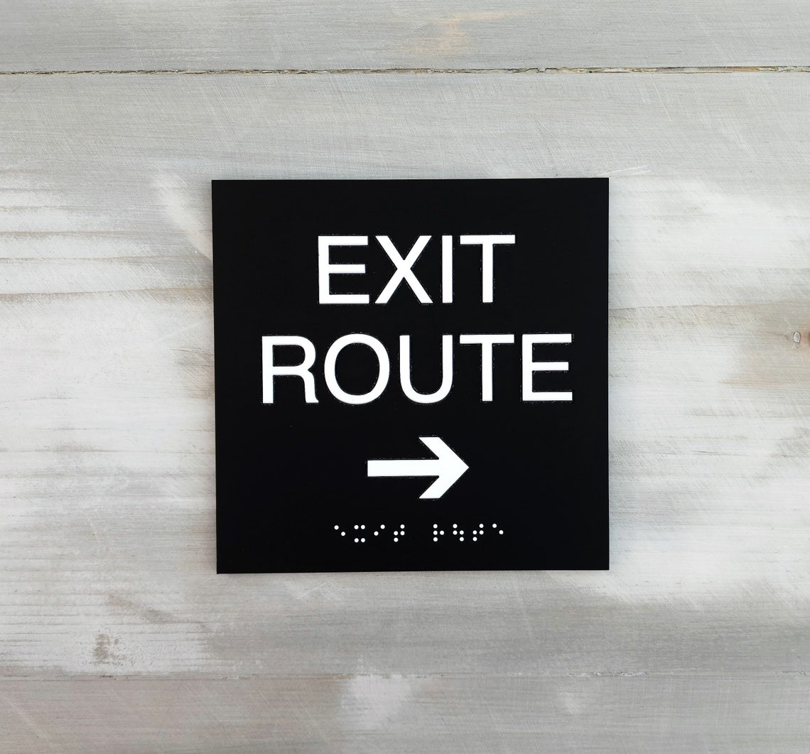 Tap Exit Rout Sign Exit Route ADA Compliant Sign. Exit Route Signs With Grade 2 Braille ...