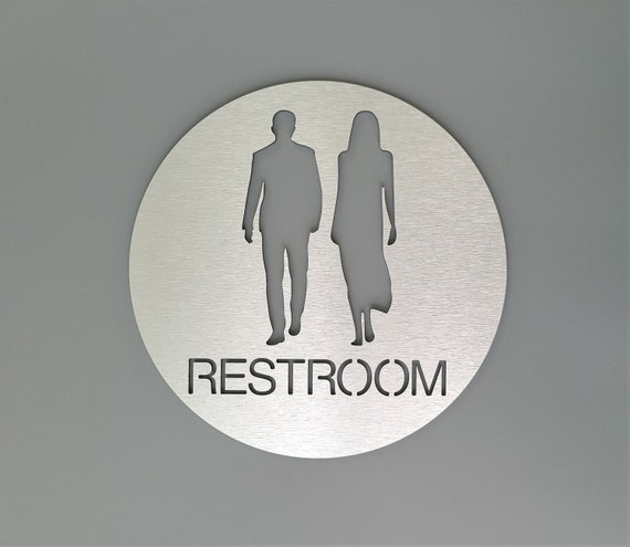 Modern male/female restroom sign. Bathroom sign. Silver. Gold. Unisex toilet. All gender restroom.