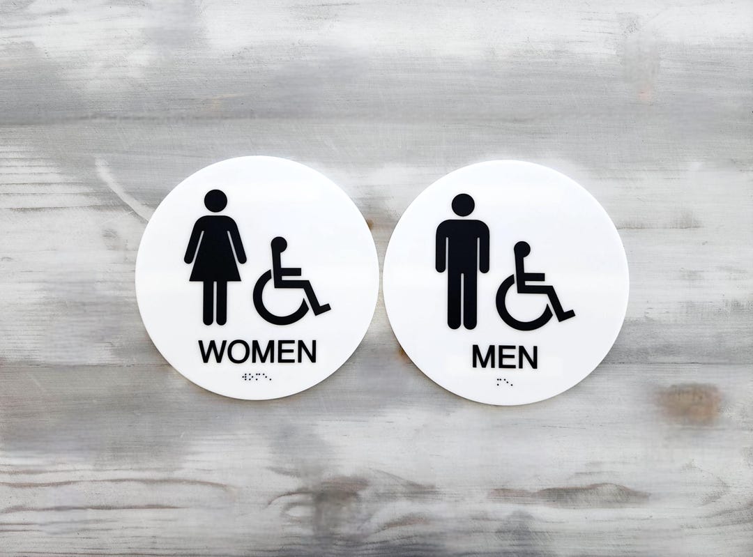 Set of 2 ADA Compliant Men and Women Restroom Signs. ADA Bathroom Signs ...