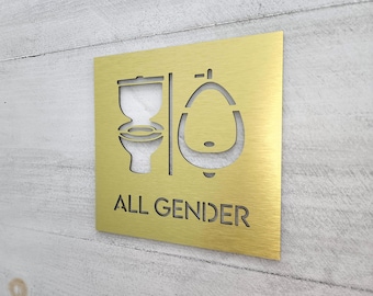 Letreros para baños para todos los géneros. Letreros para baños con símbolo de urinario. Letreros para baños unisex. Baños neutrales en cuanto al género.