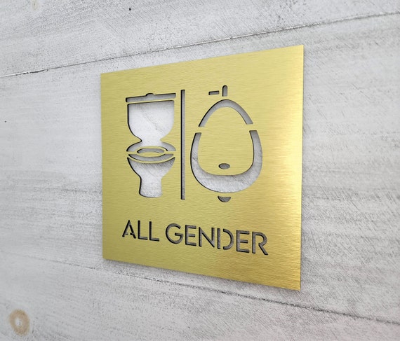 All gender bathroom sign. Bathroom signs with urinal symbol. Unisex toilet sign. Gender neutral restrooms.