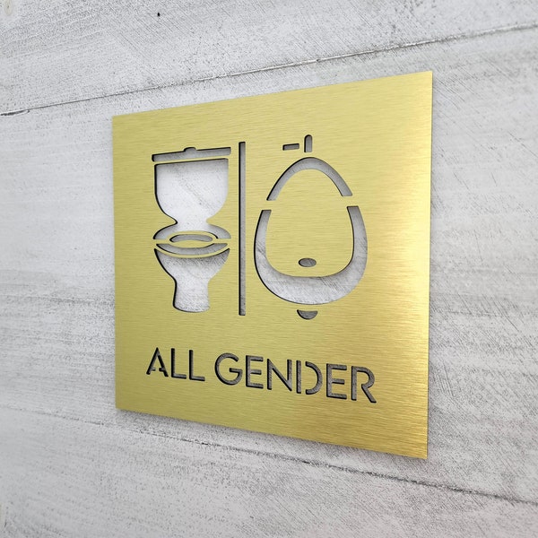 Signe de salle de bain de tous les sexes. Enseignes de salle de bain avec symbole d’urinoir. Enseigne de toilette unisexe. Toilettes non sexistes.