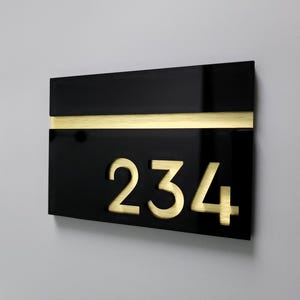 Glossy black number plaque. Custom apartment door signs. Hotel room numbers. Number plaques. Modern number signs. Acrylic address plaques.