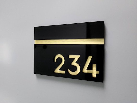 Glossy black number plaque. Custom apartment door signs. Hotel room numbers. Number plaques. Modern number signs. Acrylic address plaques.