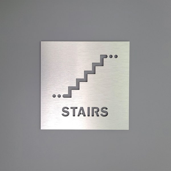 Stairs sign. Stairway sign. Stairwell exit. Warning and caution signs. Safety signage. Directional signs for business.
