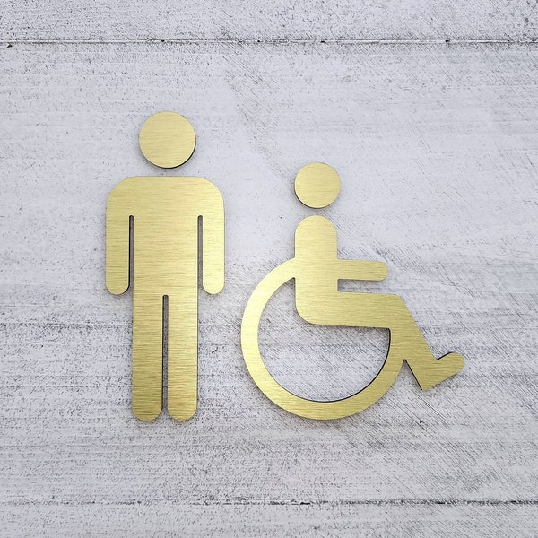 Male bathroom figures - set of 2. Handicap accessible restroom sign. Metal restroom people. Mens room.