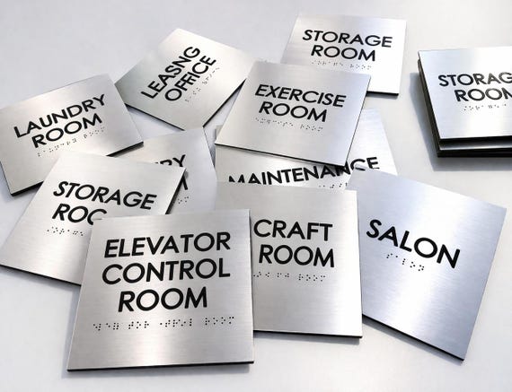Custom square ADA-compliant sign with personalized text. Custom quote ADA sign. Grade 2 Braille door signs. Room signs for business.