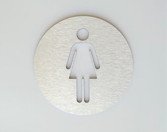 Female restroom door sign. Metal bathroom sign. Women's toilet. Modern office signs. Business signage.