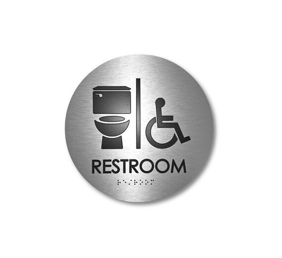 ADA Restroom Sign with Braille. Accessible Bathroom Sign. Wheelchair Symbol Toilet Sign. Modern Office Sign. Unisex Restroom Door Plaque.