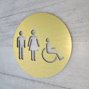 Gold Bathroom Sign. All Gender Restroom Door Sign. Unisex Toilet ...