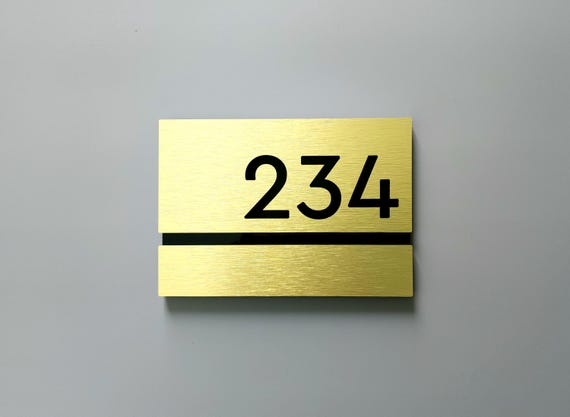Hotel room number sign. Gold number plaques for apartments and hotel rooms. Custom number signs. Door numbers. Room numbers.