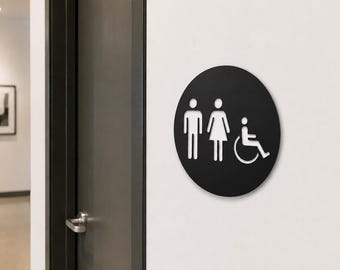 All Gender Restroom Sign, Accessible Bathroom Door Signs, Modern Office Unisex Toilet
