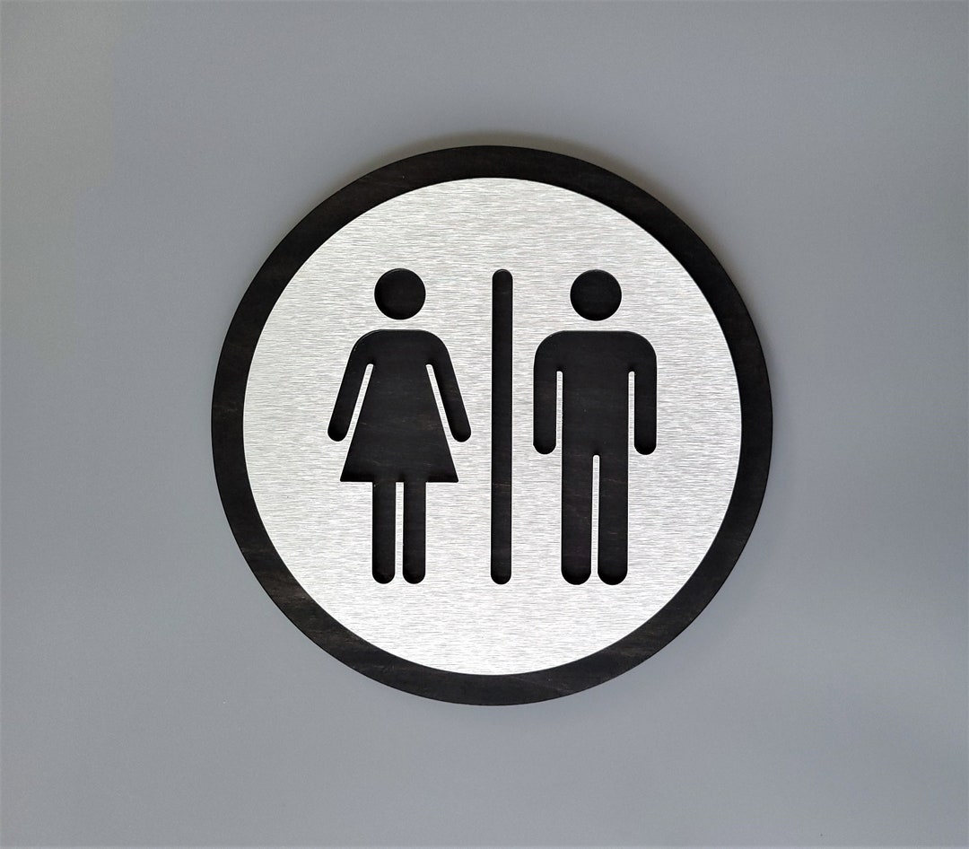 Wood and Metal Restroom Door Sign. All Gender Bathroom Sign. Male and ...