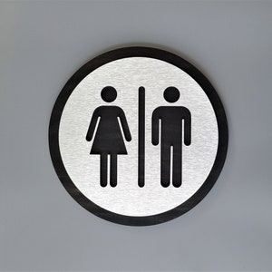 Wood and metal restroom door sign. All gender bathroom sign. Male and Fimale toilet. Office signs.