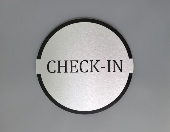 Check in sign. Front desk sign. Hanging Lobby signs. Reception signs.