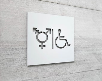 Handicap accessible gender-neutral bathroom sign. Gender neutral symbol sign. Gender neutral restroom signage. Nonbinary symbol sign.