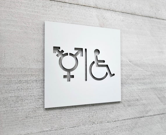 Handicap accessible gender-neutral bathroom sign. Gender neutral symbol sign. Gender neutral restroom signage. Nonbinary symbol sign.