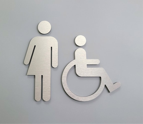 Gender neutral bathroom figures - set of 2. All gender handicap accessible restroom sign. Metal restroom people.