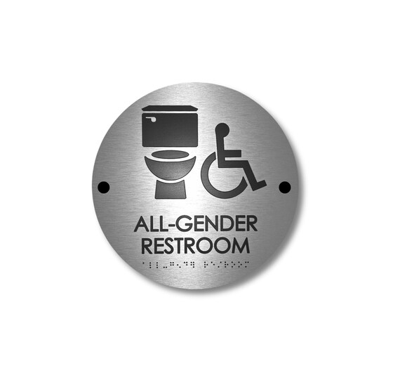 All-Gender ADA Compliant Bathroom Sign. Accessible Restroom Sign with Braille. Wheelchair Symbol Toilet Sign. Office Restroom Sign.
