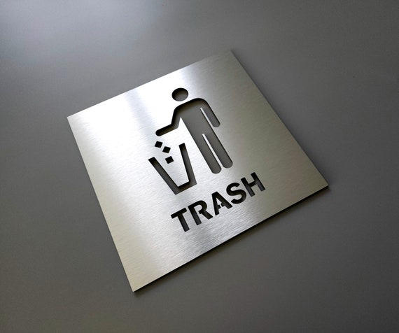 Trash symbol sign. Trash bin signs. Trash can label signs. Garbage sign. Trash only signs with symbols.