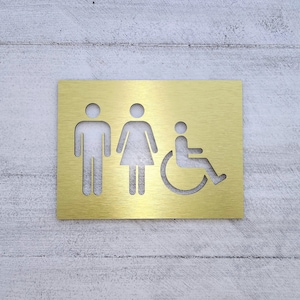 All gender bathroom sign. Gender neutral restroom sign. Unisex toilet. WC. Modern business signage.