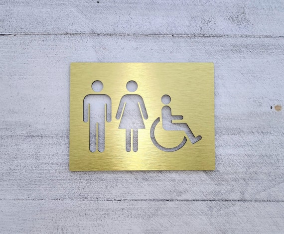 All gender bathroom sign. Gender neutral restroom sign. Unisex toilet. WC. Modern business signage.