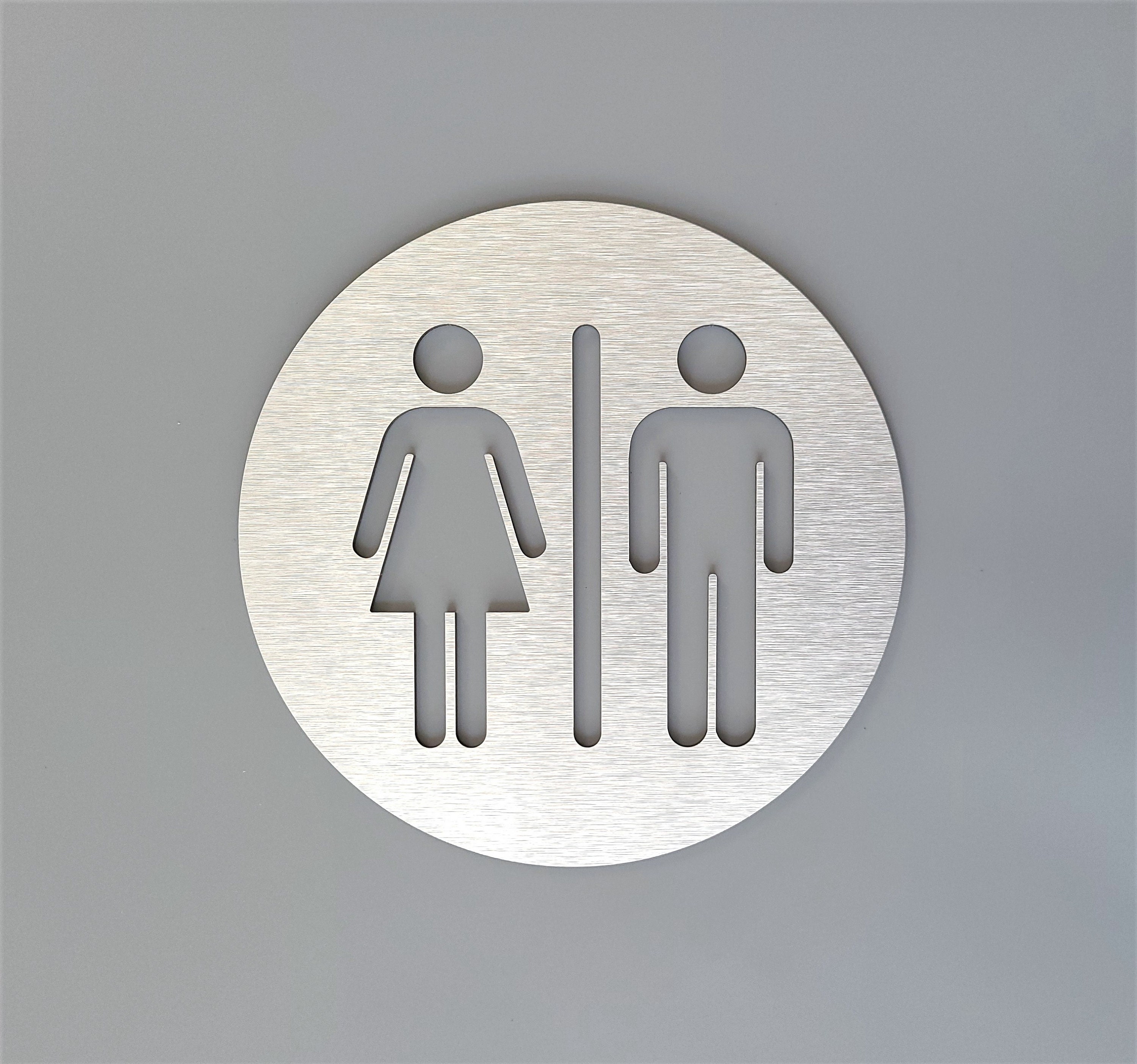 All gender restroom door sign metal. Bathroom sign. Silver. Gold. Uni…