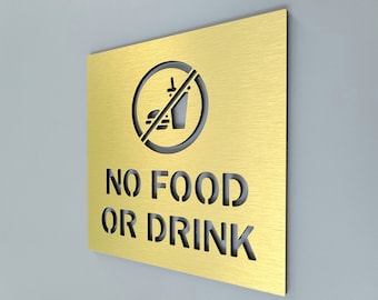 No food or drink sign for business. No food or drinks allowed sign. Informative signs. Notice sign.