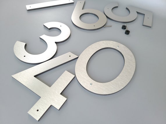 4-inch Bold house numbers and letters. Modern address signs. Apartment numbers. Black. White. Silver.