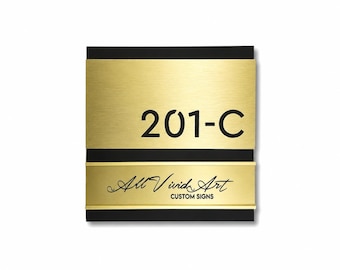 Letrero personalizado con número de habitación y placa para nombre. Letrero personalizado para oficina. Letrero para la puerta de una suite de negocios.