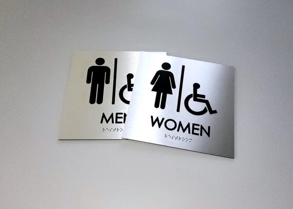 Set of 2 ADA compliant Men and Women restroom signs. ADA bathroom signs with Braille. Men Women accessible bathroom signage.