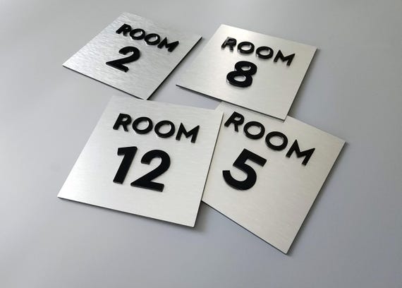Room number signs. Custom room numbers. Hotel room door number plaques. Unit numbers. Exam rooms. Door signage.