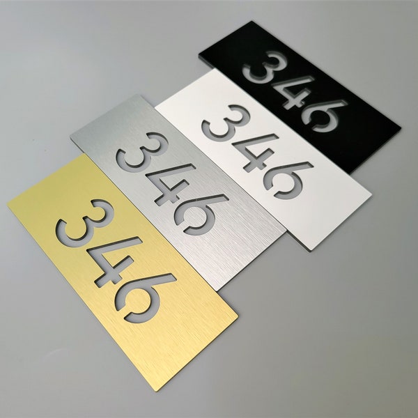 Modern door numbers. Apartment number sign. Hotel room numbers. Address plaque. House numbers.