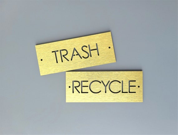 Trash and recycle garbage signs. Trash sign. Recycling sign. Trash can indicator. Recycling bin sign.