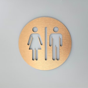 4-inch bronze bathroom sign. Gender neutral restroom signs. Male and Female toilet. All gender bathroom signage.