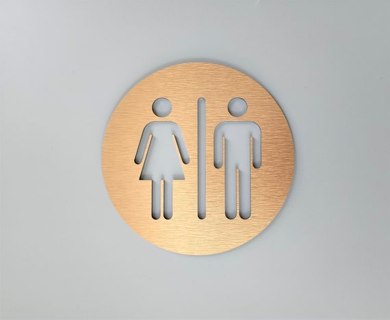 4-inch bronze bathroom sign. Gender neutral restroom signs. Male and Female toilet. All gender bathroom signage.