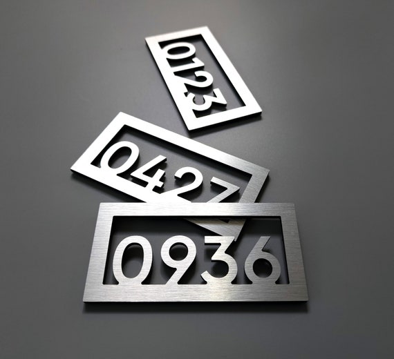 Custom apartment number signs. Modern apartment numbers. Hotel room door signs. Door number plaques. Silver. Gold. Black. White.