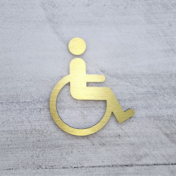 Figurine de handicap métallique. Symbole de handicap. Enseigne de porte de salle de bain. Enseignes de cabine d’essayage. Signalisation commerciale.