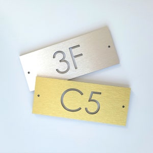 Apartment numbers. Hotel room numbers. 2" x 5" Aluminum door number plaque. Modern address sign.