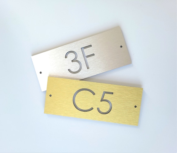 Apartment numbers. Hotel room numbers. 2" x 5" Aluminum door number plaque. Modern address sign.