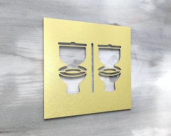 Letrero para baño con dos símbolos de inodoro. Letreros cuadrados para baño. Unisex. Letrero para puerta de baño para todos los géneros con símbolo de inodoro.