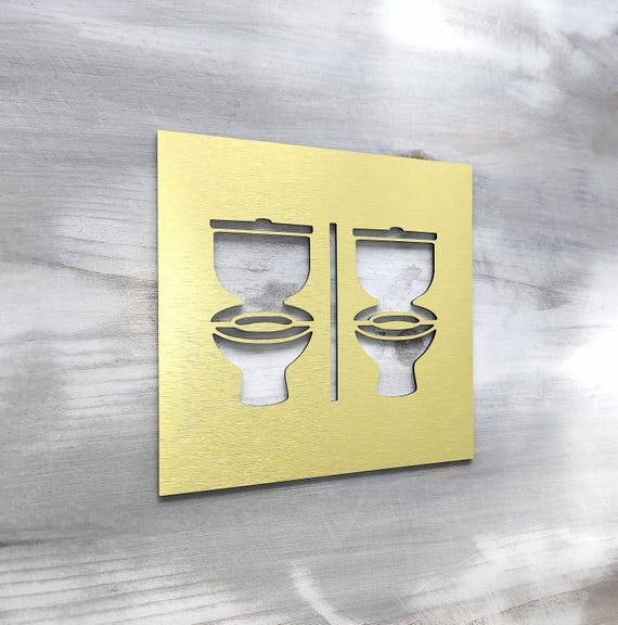 Restroom sign with 2 toilet symbols. Square bathroom signs. Unisex. All-gender restroom door signage with toilet symbol.