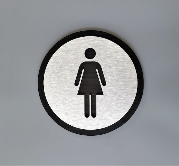 Female bathroom sign. Women's restroom door sign. Women's toilet. Office. Restaurant. Hotel. Business.