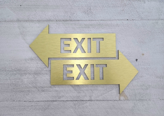 Directional exit sign. Exit sign with arrow. Arrow signs. Business safety signs. Wayfinding sign. Information sign.