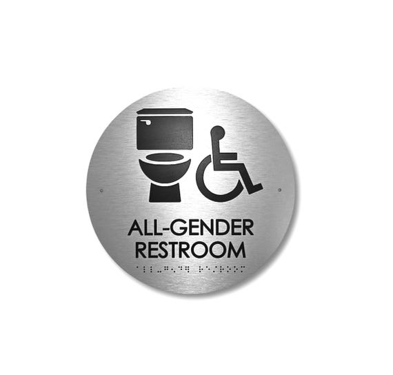 All-Gender ADA Compliant Bathroom Sign. Accessible Restroom Sign with Braille. Wheelchair Symbol Toilet Sign. Office Restroom Sign.