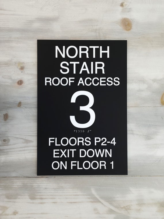 ADA and IFC compliant stairwell floor number signs. Stairwell level number signs.  Floor number sign with tactile text and Grade 2 Braille.